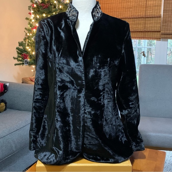 Soft Surroundings Black Velvet Jacket Embellished - Picture 2 of 8